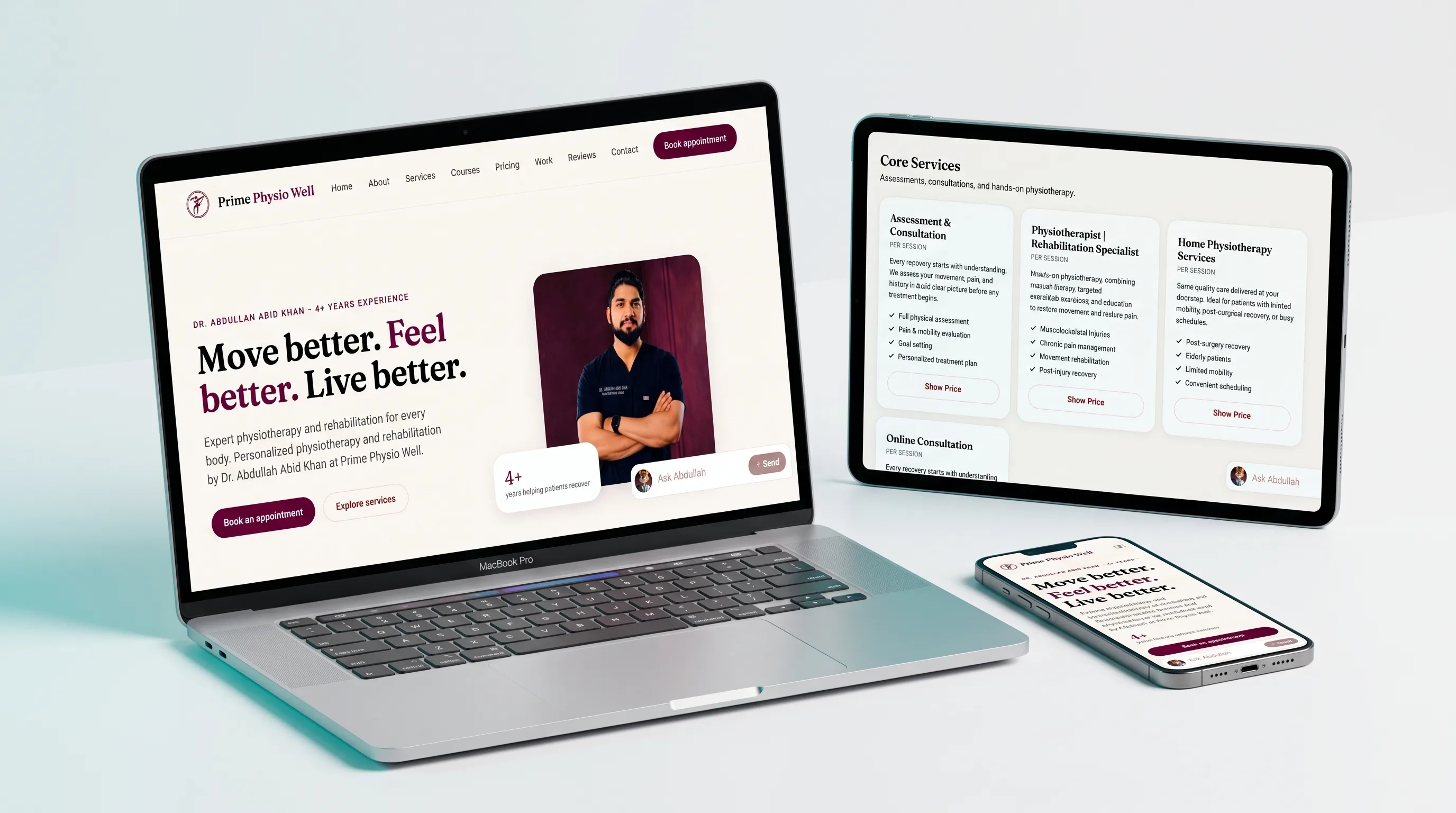 Prime Physio Well Physiotherapy Website interface preview